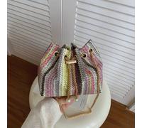 Shein Bolso de cubo de paja tejida con cadena dorada y cordón, bolso de playa
