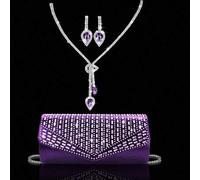Shein Bolso de embrague de noche para mujer con adornos de lujo de rhinestone, set de collar de diamantes y aretes, bolso de hombro elegante y elegante y bo