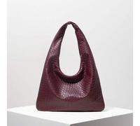 Shein Bolso de hombro de estilo vintage con patrón trenzado de PU, de gran capacidad, color burdeos, forma de luna, bolso de cremallera para axilas, bolso p