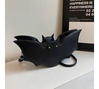 Shein Bolso de hombro de Halloween con forma de murciélago para mujer, bolso de mano gótico de piel sintética de color contrastante con cadena ajustable, bo
