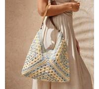 Shein Bolso De Hombro De Patrón Geométrico De Paja De Color Tejido De Verano De Vacaciones En La Playa