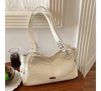Shein Bolso de hombro estilo Sweet Cool Hot Girl color blanco crema para mujer, bolso tote de gran capacidad Y2K con lazo, cordones y ojales metálicos, bols