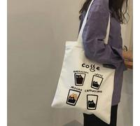 Shein Bolso de hombro impreso con lindos gatos y diseño de taza de café en lenguaje de flores, bolso de mano de lona de moda para mujeres, bolso casual de c