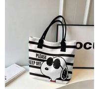 Shein Bolso de lona a rayas con el texto "Peanuts Snoopy Please Keep Off", bolso de hombro negro y blanco para uso diario