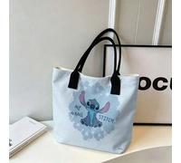 Shein Bolso de lona con estampado de Stitch "Mi nombre es Stitch" de Disney, bolso de hombro con estampado de hibisco azul claro para uso diario