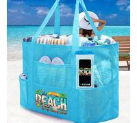 Shein Bolso de malla para la playa, gran bolso de playa. Organizador de uso múltiple con cierre de cremallera, bolso de malla plegable y práctico, grande y