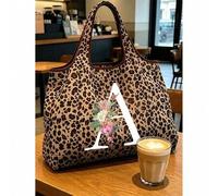 Shein Bolso de mano con estampado de leopardo de moda, letras A-Z en rosa y blanco floral, material de tela de poliéster, nailon y Oxford, bolso tote de gra