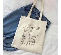 Shein Bolso de mano con estampado de tres lindos y graciosos perros salchicha Dachshund, bolso de hombro casual de gran capacidad, bolsa de compras diaria,