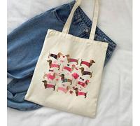Shein Bolso de mano con estampado de tres perros salchicha dachshund lindos y divertidos, bolso de hombro casual de gran capacidad, bolsa de compras diaria,
