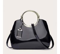 Shein Bolso de mano con estructura de piel de patente de moda, con correa desmontable, decoración con colgante, para llevar al hombro, en bandolera o como b
