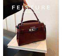 Shein Bolso de mano de mujer con estampado de lichis, decoración de correa para el hombro ajustable, bolso cruzado de unicolor simple con decoración de herr