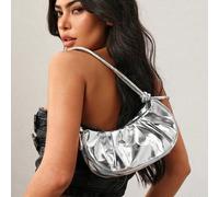 Shein Bolso de mano de mujer de estilo simple y dulce, color sólido dorado con nubes, plisado en PU. Bolso de hombro, bandolera. Adecuado para compras, mon