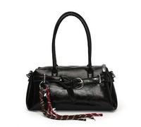 Shein Bolso de mano de mujer de moda, unicolor, estilo minimalista de PU vintage, adecuado para citas, compras, versátil, con colgante de llavero