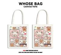 Shein Bolso de mano estilo BUBU&DUDU, bolso de lona con estampado adorable de dibujos animados Yier Bubu con tiras cómicas de panda y oso marrón, bolsa reut