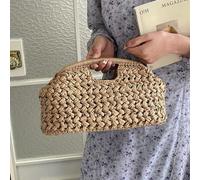 Shein Bolso de mano tejido de concha hecho a mano para mujer, nuevo bolso de playa de vacaciones para llevar a mano, bolso tejido de estilo de playa, materi