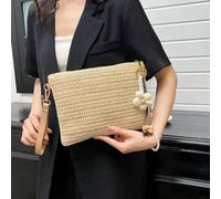 Shein Bolso de mano tipo sobre con decoración de flores de cuentas, estilo playa con cremallera y muñequera, accesorio para fotos de playa, bolso tejido par