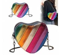 Shein Bolso de mensajero con cadena de hombro versátil con cierre de cremallera, con patrón de costura de metal con forma de lichis, incrustación de corazón