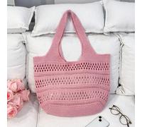 Shein Bolso de mujer elegante y de moda, bolso de playa de vacaciones, bolso rosa, bolso de playa tejido hueco, bolso de ganchillo simple, bolso de ganchill