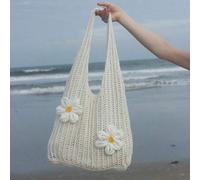 Shein Bolso de playa de crochet y punto de mujer para verano y vacaciones, con diseño calado, con dos patrones de flores, de gran capacidad tipo hobo. Es pe