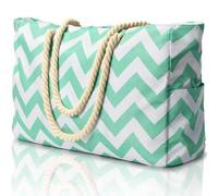 Shein Bolso de playa grande y resistente al agua para mujeres, bolso de playa con cremallera, resistente al agua y a la arena, bolso de piscina, patrón alea