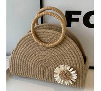 Shein Bolso de playa semi-circular de paja, bolso de cesta trenzada con asa de aros y decoración de margaritas, bolso de hombro tipo crossbody de estilo boh