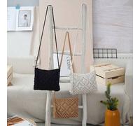 Shein Bolso de playa tejido con flecos, bolso de hombro de unicolor portátil, bolso de mensajero, mejor regalo para el carnaval, artículos esenciales de pla