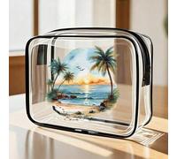 Shein Bolso de playa transparente de estilo casual, adecuado para hombres y mujeres, con collage de palmeras. Bolsa de maquillaje/aseo/almacenamiento transp