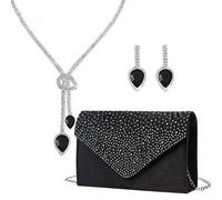 Shein Bolso de sobre LETODE con diamantes de imitación elegante para mujer, bolso de cadena metálico para la noche - Juego de 4 piezas: Bolso de embrague