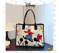 Shein Bolso de tela con cremallera y gran capacidad con diseño oficial de dibujos animados de Disney, 1 pieza con estampado de Mickey, Minnie, Goofy, Donald