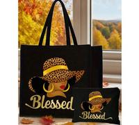 Shein Bolso de tela estampado, Set de bolsos de tela estampados, Bolso de tela con bolsa de cosméticos, Bolso de tela grande y ligero de gran capacidad, Bol