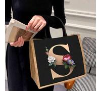 Shein Bolso de tote casual para mujer, bolsa de compras de gran capacidad, bolso de tote de lino para la playa, bolso de tote para comuter con impresión de