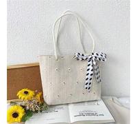 Shein Bolso de tote tejido en beige con acentos florales, con un estilo casual y relajado