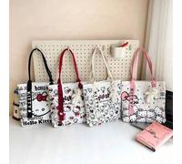 Shein Bolso grande de Hello Kitty para mujer, bolso de lona de Hello Kitty de Sanrio, bolso de hombro con diseño lindo de KT, bolso versátil de dibujos anim