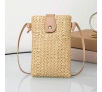 Shein Bolso para teléfono móvil de paja trenzada de moda con correa cruzada, bolsa de playa llamativa de verano, bolsa de playa de paja de verano para mujer