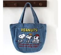 Shein Bolso tote de mezclilla con licencia de Peanuts: adorable diseño con los tres personajes de Snoopy, mezclilla retro duradera con bordado exquisito, bo