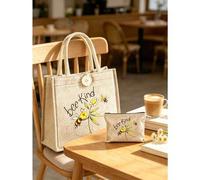 Shein Bolso Tote Multifuncional para Mujer, Estampado con Patrón Bee Kind, Diseño de Letras Estilo Vacacional, Bolsa de Compras Adecuada para Bodas, Cumplea