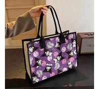 Shein Bolso Tote Sanrio Kuromi - Bolso de hombro de lona con estampado adorable en toda la superficie, bolso de gran capacidad para trabajo, escuela, viajes