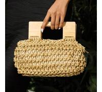 Shein Bolsos de manija superior para damas y mujeres, de moda, elegantes, sencillos, personalizados, versátiles, clásicos, de ganchillo, con asa de madera d