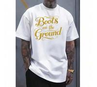 Shein Boots on the Ground Golden Design Western Line Dance Summer Fashionable Man'S Casual Plus T-shirt - Round Neck Short Sleeve Printed Man'S Graphic Over