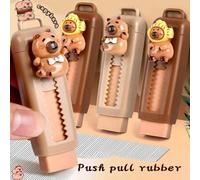 Shein Borrador de lápiz con forma de capibara adorable - Borrador práctico de empujar y tirar, útiles escolares, borrador, útiles de oficina, lápiz escolar,