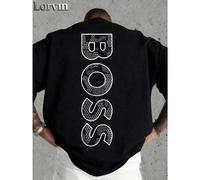 Shein BOSS of the street, camiseta para hombre, moda de verano para hombre, estilo casual de vacaciones, cuello redondo, moderna y versátil, adecuada para e