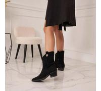 Shein Bota de tobillo de estilo vaquero con taco bajo en beige y bordado a tono - encanto discreto y estilo cowgirl