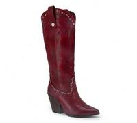 Shein Botas altas camperas de mujer estilo western, sexy, con bordados, rojas, con cremallera, de estilo western, de punta puntiaguda, de tacón grueso, tipo
