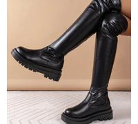 Shein Botas altas cómodas para mujer de otoño/invierno, rosa y negro, para usar con suéter, botas de moda