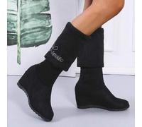 Shein Botas altas con cuña oculta y plataforma para mujer, con tacones de cuña tipo moda, botas de rodilla de doble uso