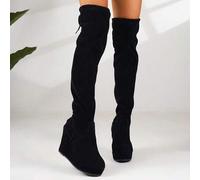 Shein Botas altas de mujer cómodas de suela gruesa con cuña y cordón, para uso diario y trayectos, talla grande, tipo calcetín, para otoño/invierno
