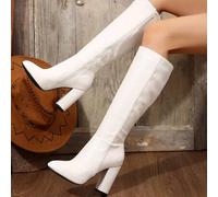 Shein Botas altas hasta la rodilla de estilo muñeca Ken, ajuste ceñido, puntera puntiaguda, tacón grueso, eje elástico para mujeres