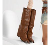Shein Botas altas para mujer con diseño de abertura única en el eje, estilo de sobrecubierta tipo gaitera, botas de vestir minimalistas con hebilla decorati
