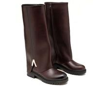Shein Botas altas para mujer con hardware con logotipo en tono dorado, diseño minimalista y elegante con caña recta ancha, suela gruesa tipo combate, punter
