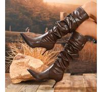 Shein Botas altas plisadas de punta afilada para mujer, nuevas botas tipo montar de invierno/otoño de ajuste ceñido con tacón de stiletto